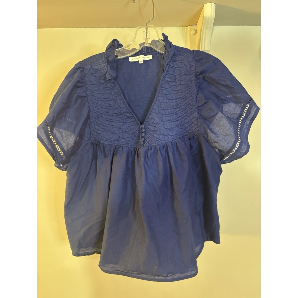 MELISSA NEPTON Navy Blue Emily Blouse Top M Quilted